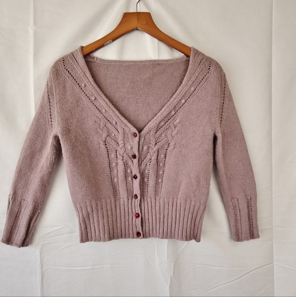 Dolce & Gabanna Button Up Pink V-neck Knit Cartigan Wool Blend 3/4 Sleeves Small - Picture 2 of 16